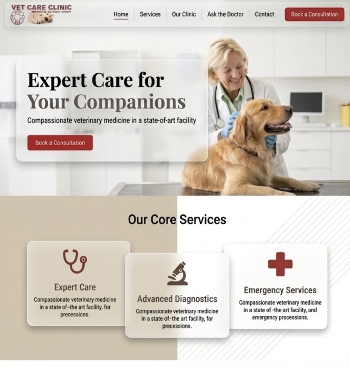 Outdated Romanian veterinary clinic website before redesign